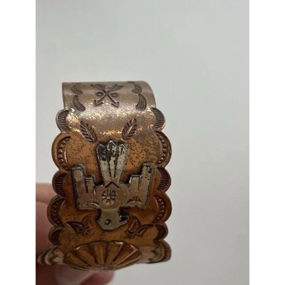 Vintage Native American Navajo Copper Thunderbird eagle Cuff Bracelet Sz 6.5” - Picture 10 of 16